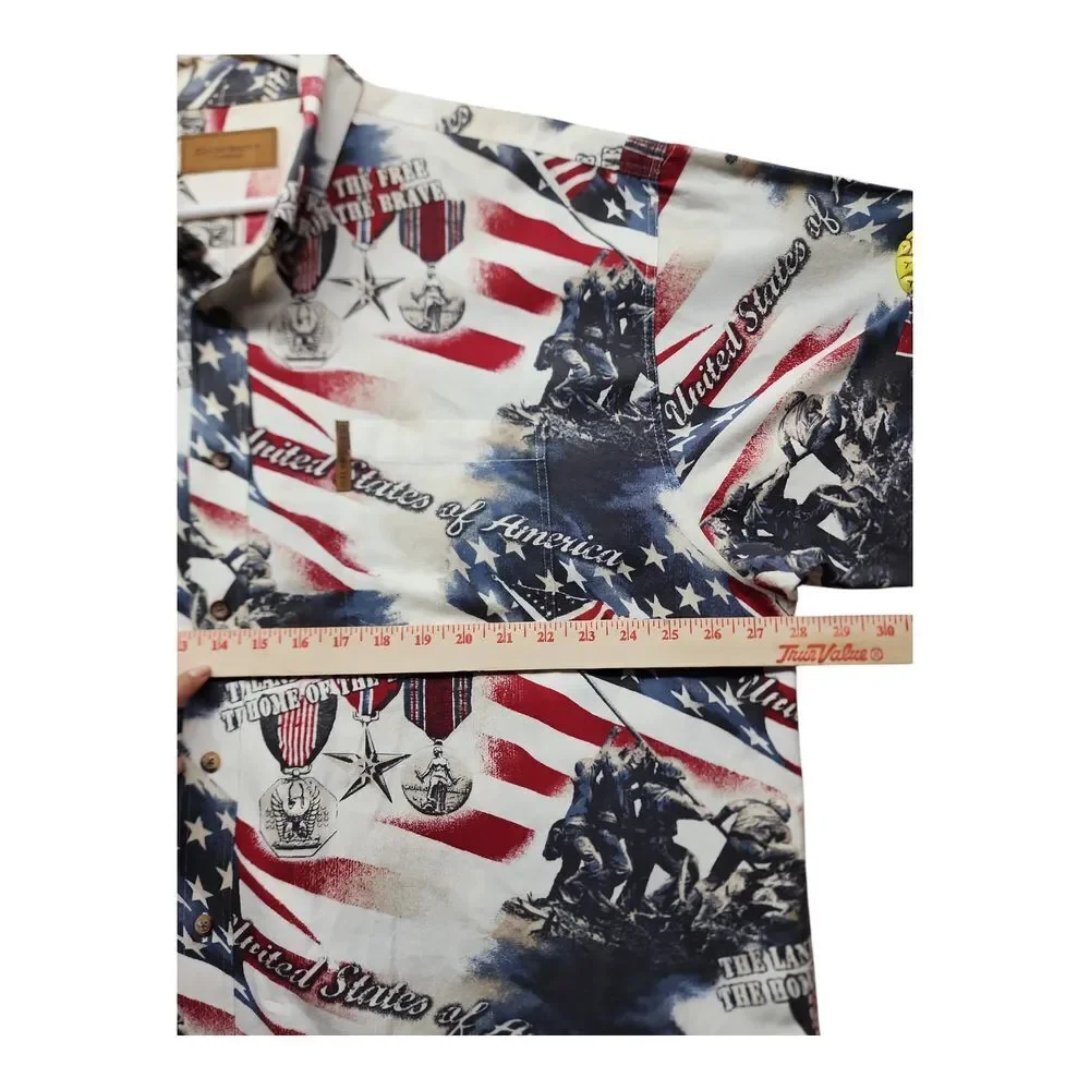 Clear water Button Front Mens XXL Shirt Short‎ Sleeve Patriotic Military Print - Picture 4 of 9